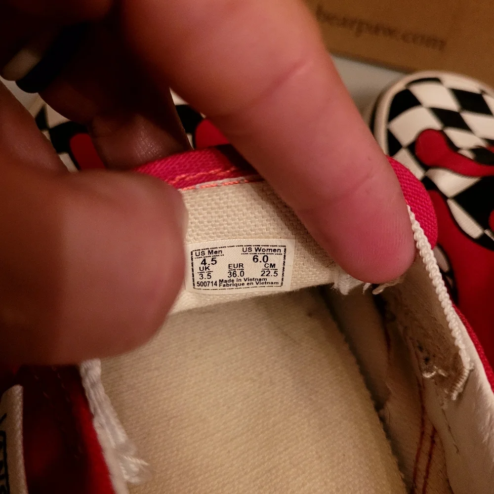 Vans Red Flame Checkered Slip-Ons, Size 6 Women - Picture 3 of 3